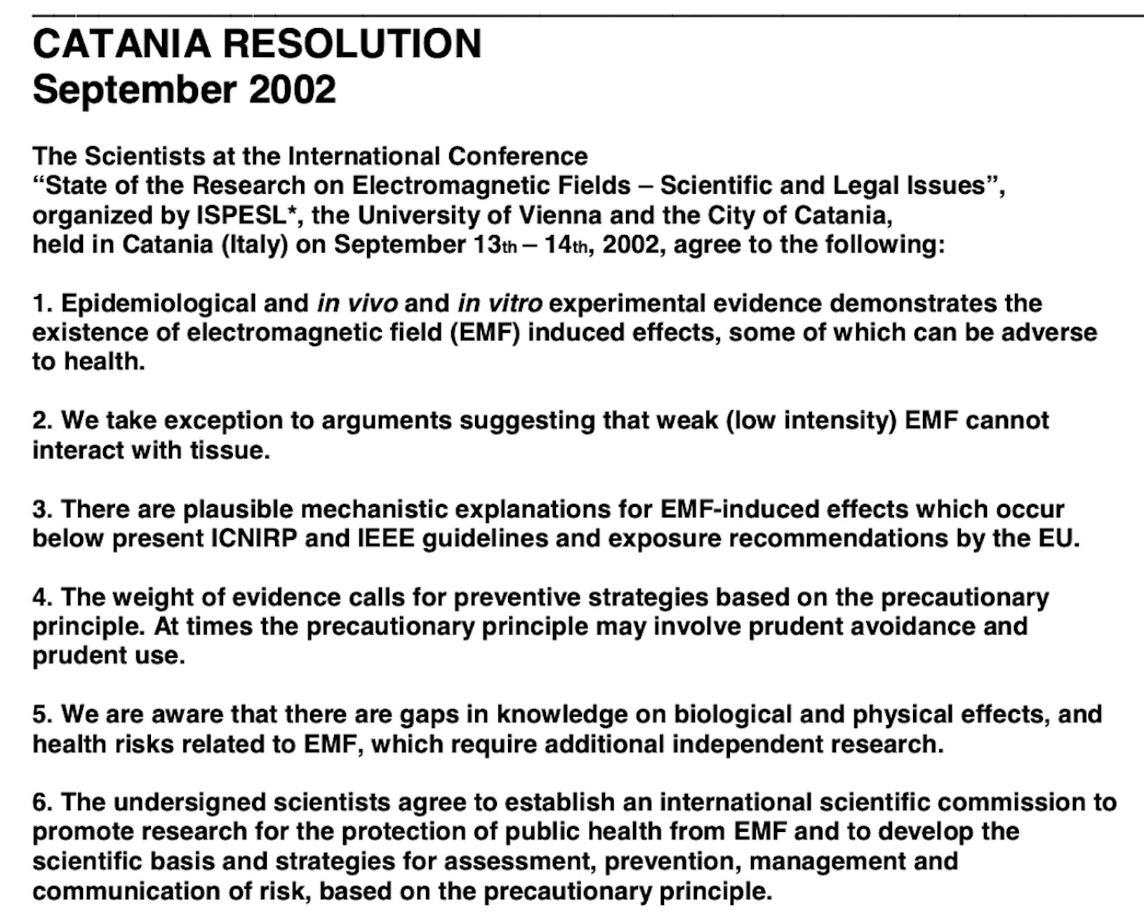 Catania Resolution 2002