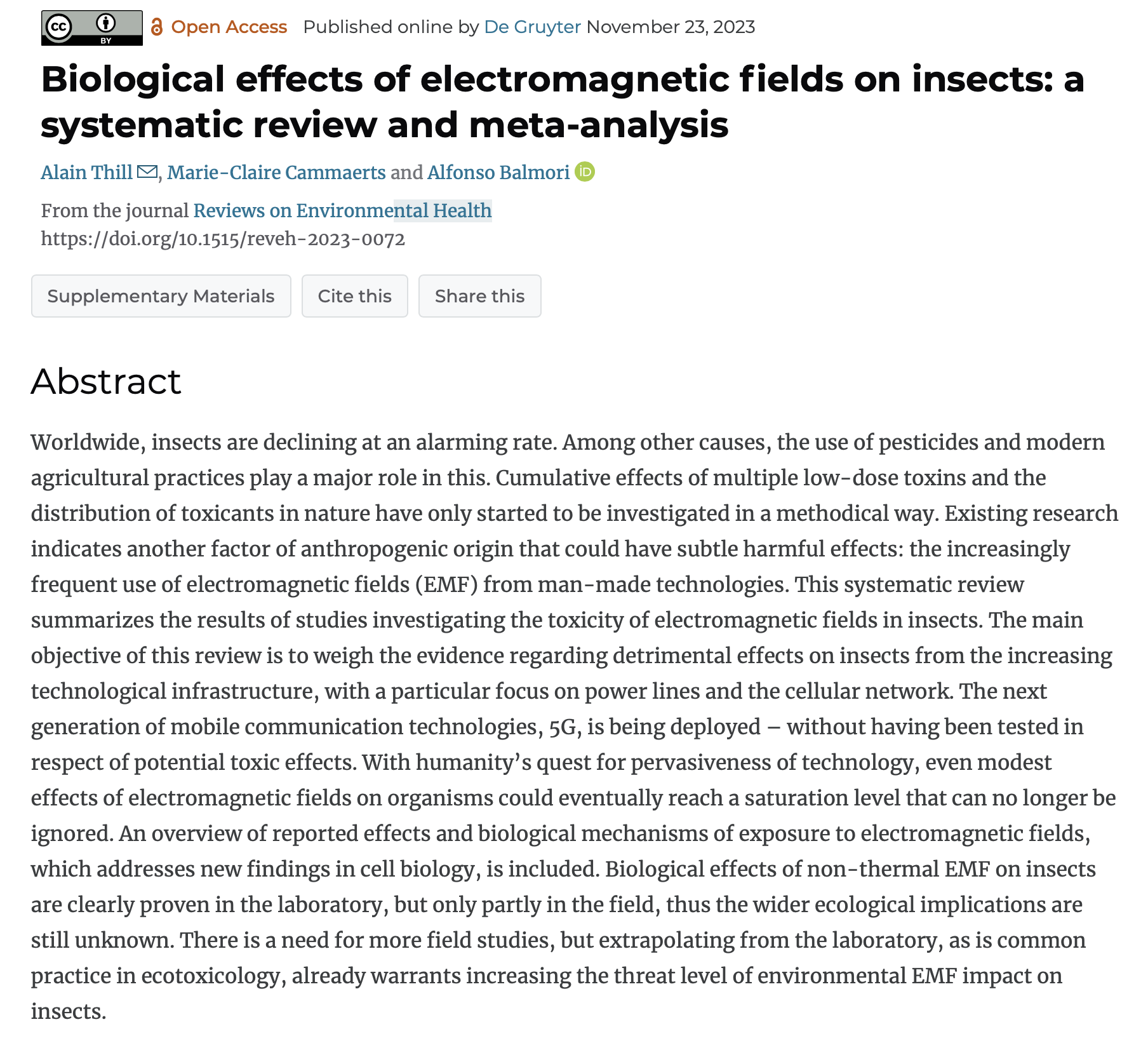 Biological Effects of EMFs on Insects
