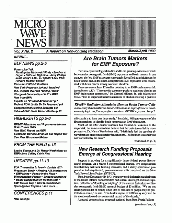 Microwave News March/April 1990 cover