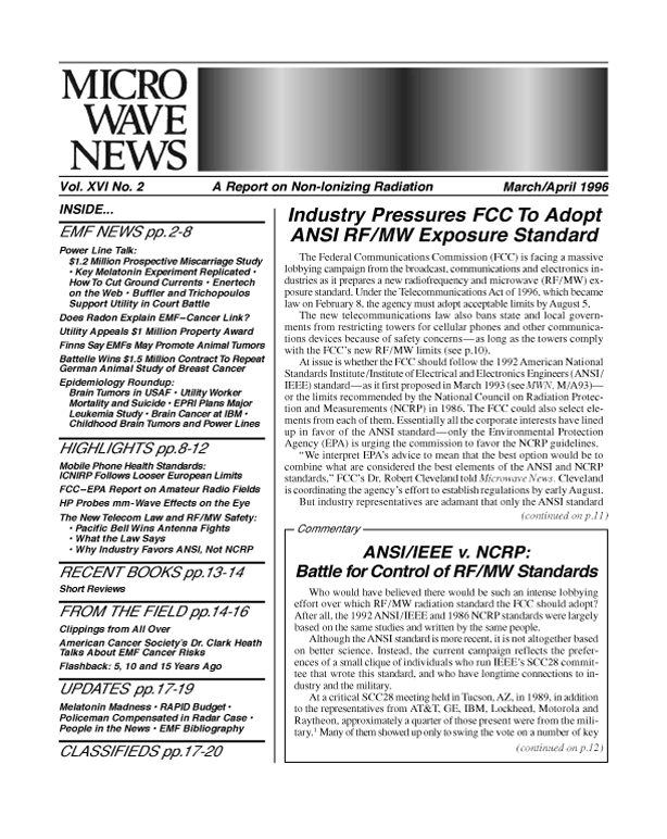 Microwave News March/April 1996 cover