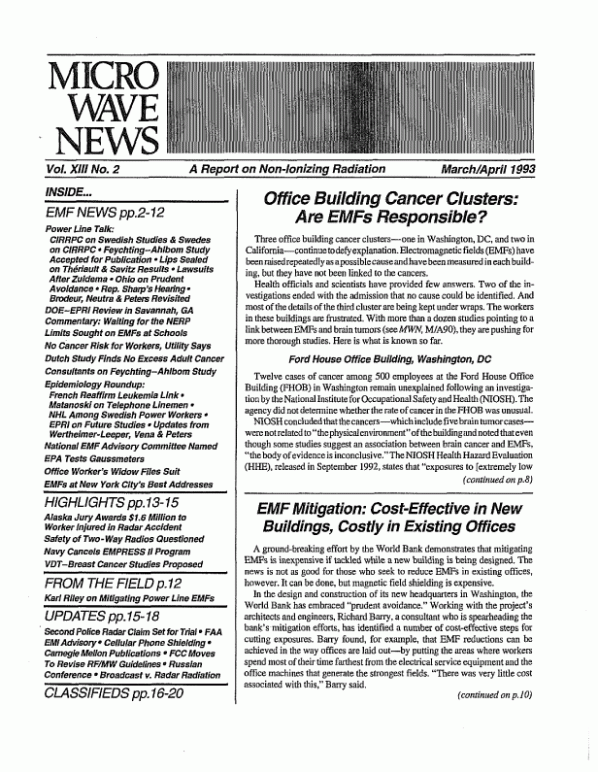 Microwave News March/April 1993 cover