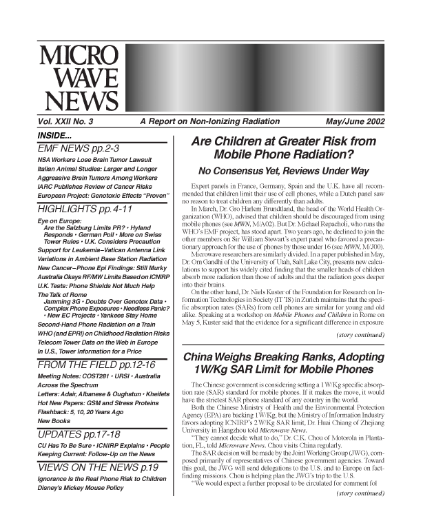 Microwave News May/June 2002 cover