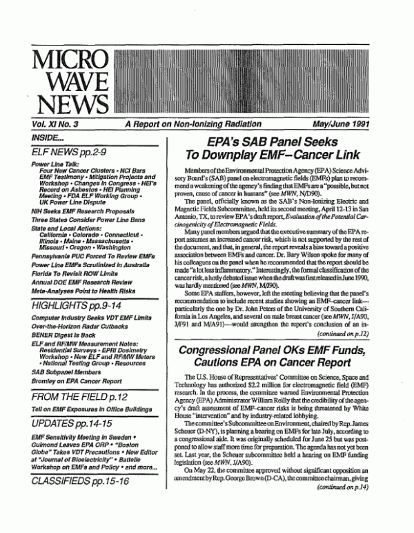 Microwave News May/June 1991 cover