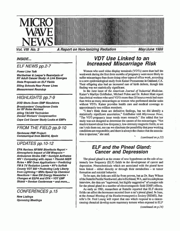 Microwave News May/June 1988 cover