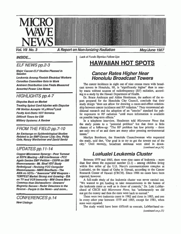 Microwave News May/June 1987 cover
