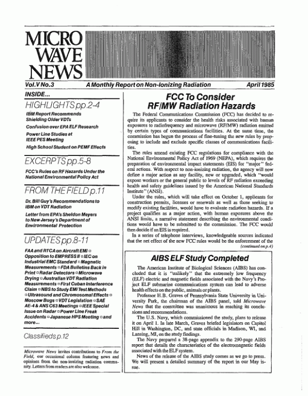 Microwave News April 1985 cover