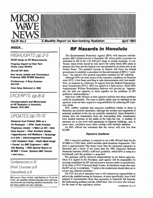 Microwave News April 1984 cover