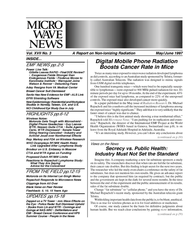 Microwave News May/June 1997 cover