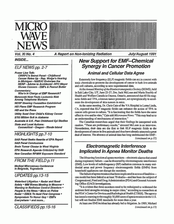 Microwave News July/August 1991 cover