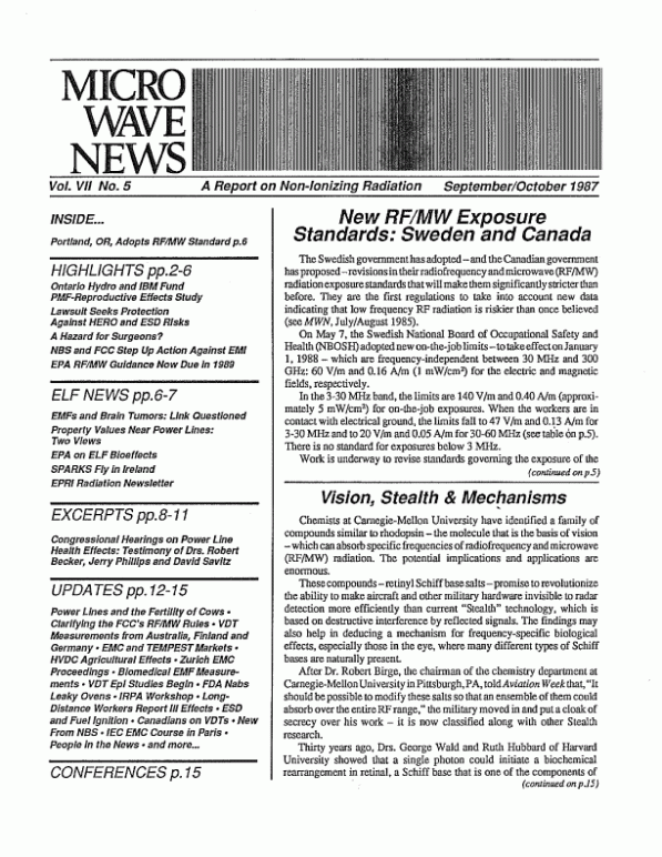 Microwave News September/October 1987 cover