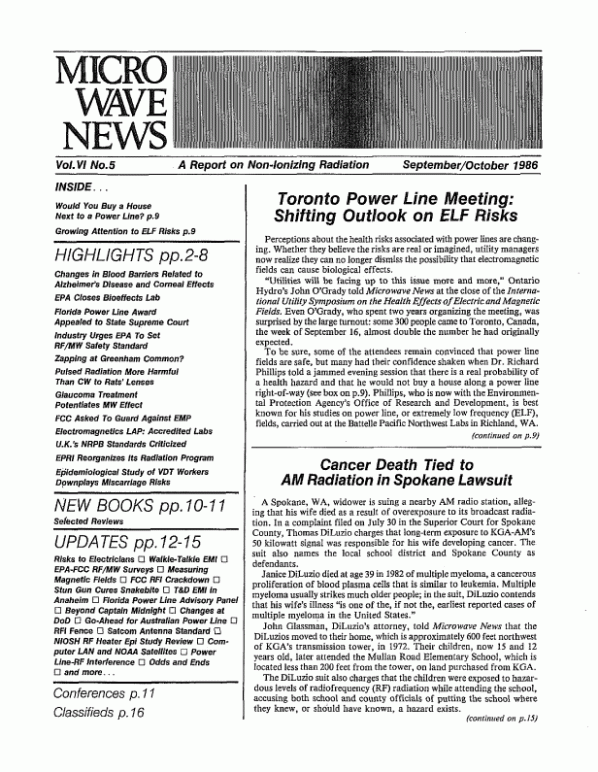 Microwave News September/October 1986 cover