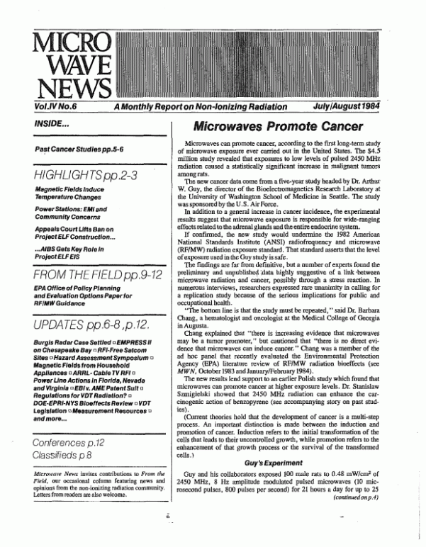Microwave News July/August 1984 cover