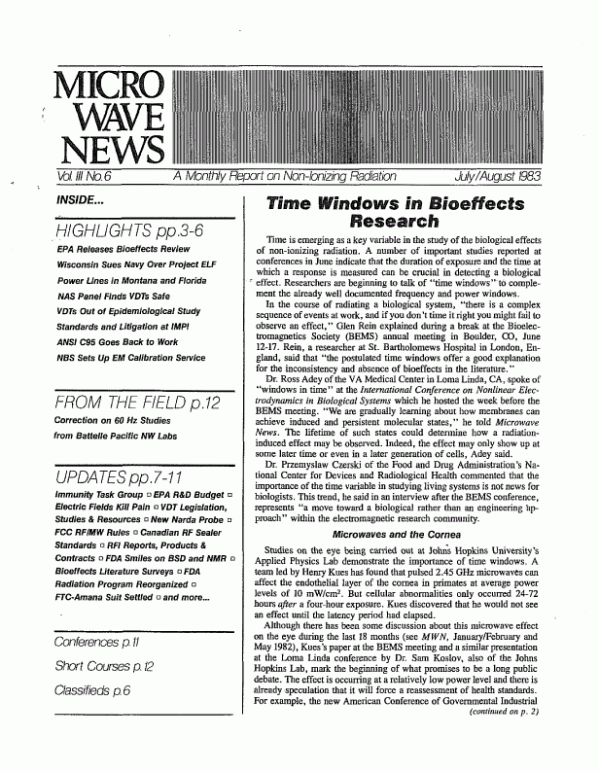 Microwave News July/August 1983 cover