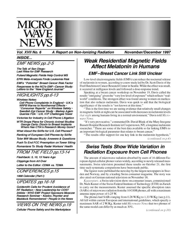 Microwave News November/December 1997 cover