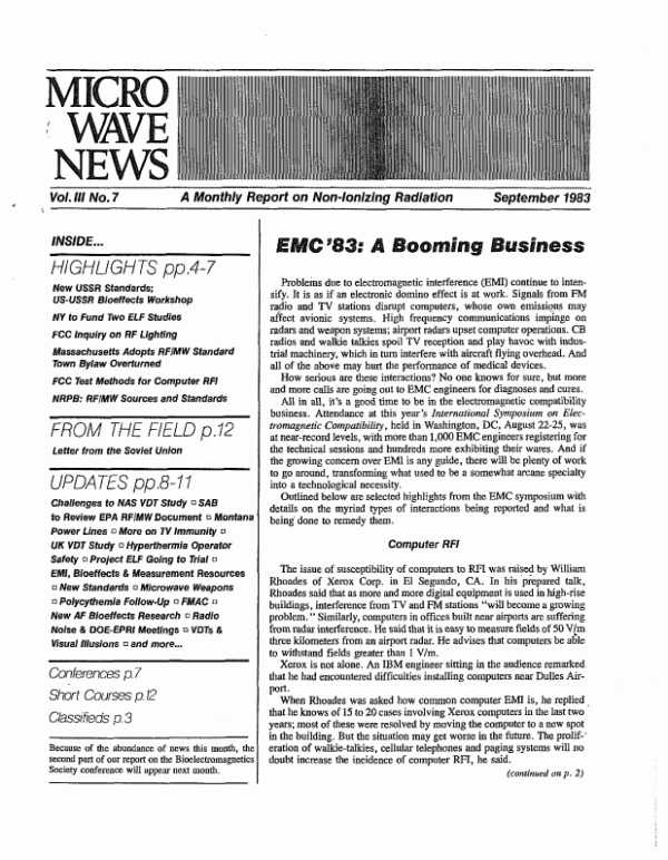 Microwave News September 1983 cover