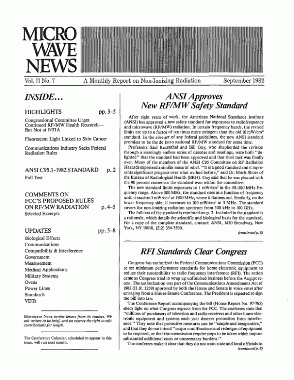Microwave News September 1982 cover