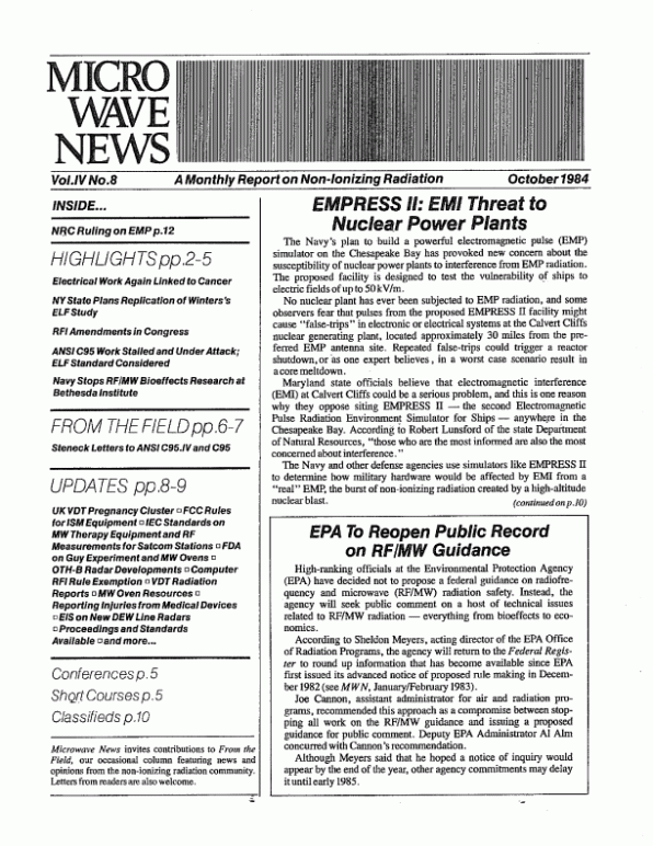 Microwave News October 1984 cover