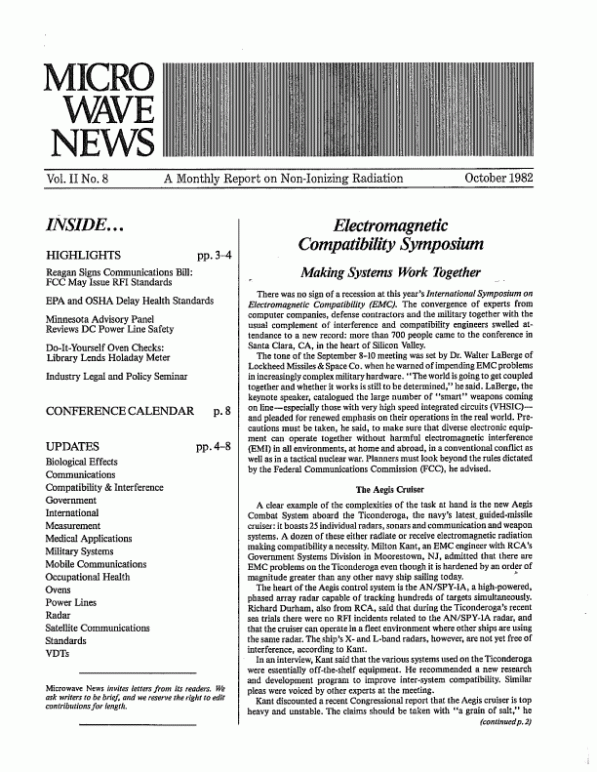Microwave News October 1982 cover
