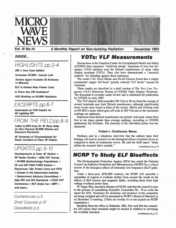 Microwave News December 1983 cover