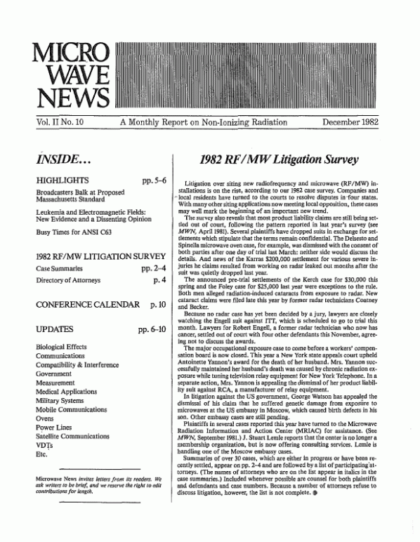 Microwave News December 1982 cover