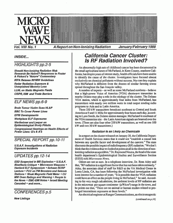 Microwave News January/February 1988 cover