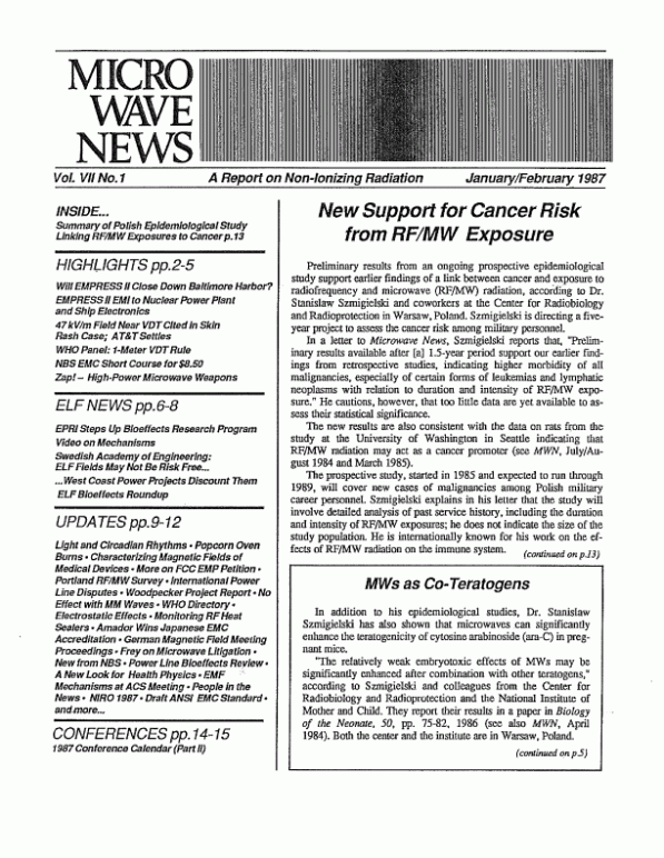 Microwave News January/February 1987 cover