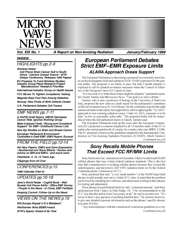 Microwave News January/February 1999 cover