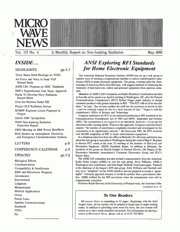Microwave News May 1983 cover