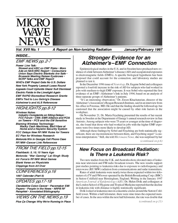 Microwave News January/February 1997 cover