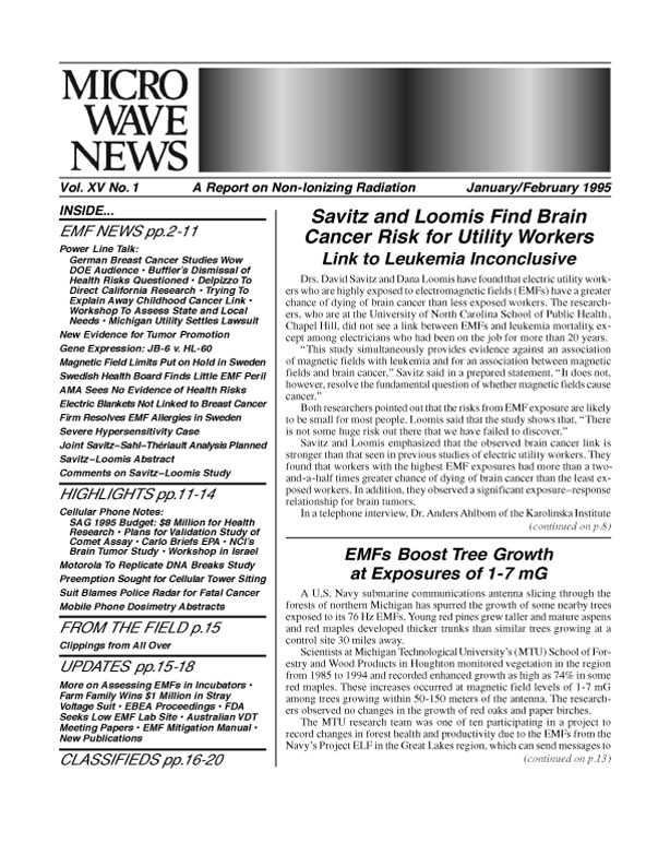 Microwave News January/February 1995 cover