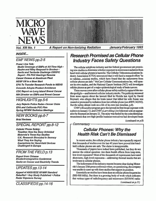 Microwave News January/February 1993 cover