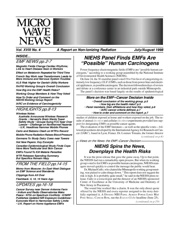 Microwave News July/August 1998 cover