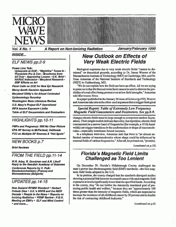 Microwave News January/February 1990 cover