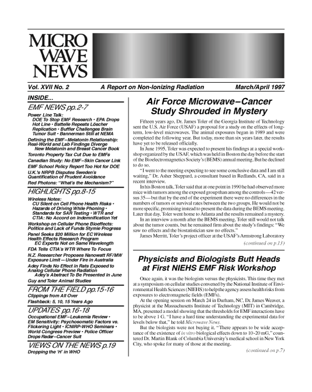 Microwave News March/April 1997 cover