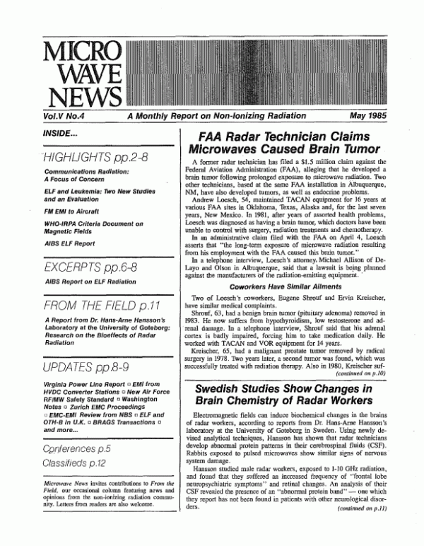 Microwave News May 1985 cover