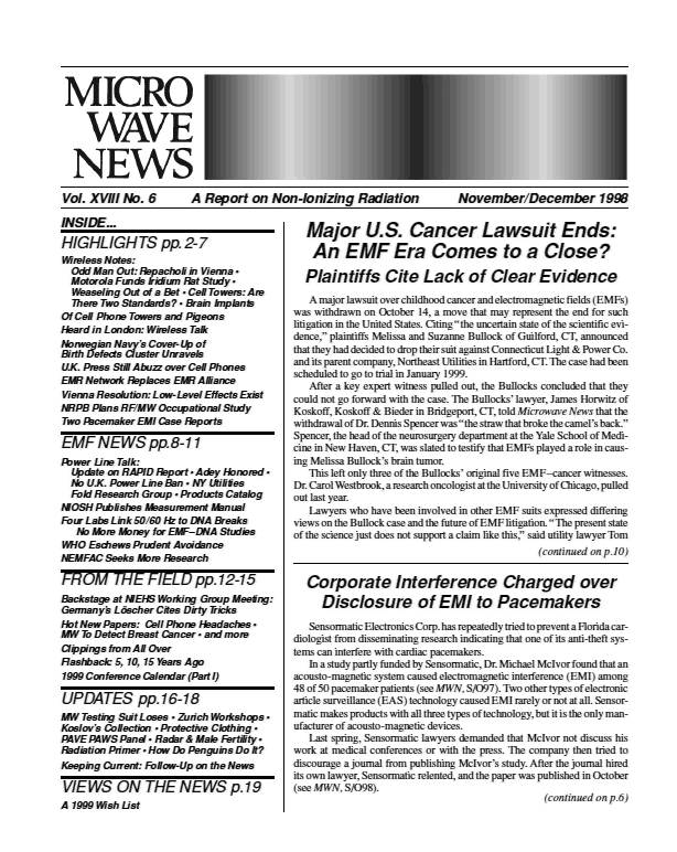 Microwave News November/December 1998