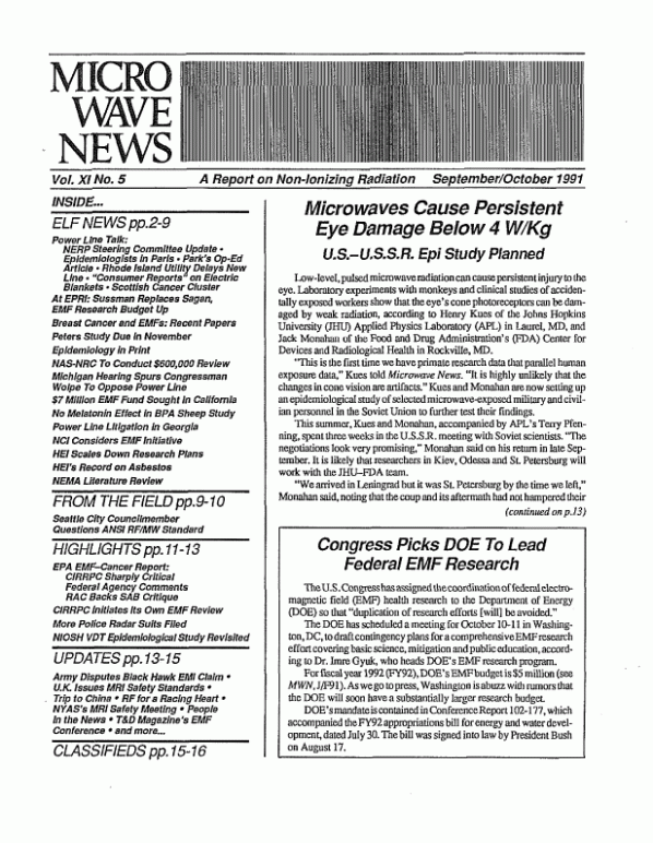 Microwave News September/October 1991 cover