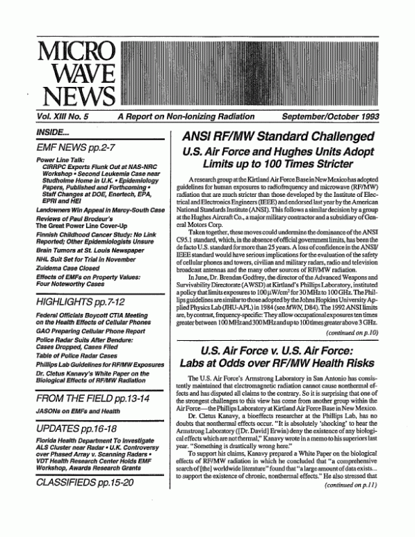 Microwave News September/October 1993 cover